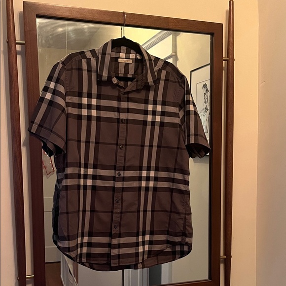 EUC Burberry Men's Plaid Button Down Shirt - Black, Crème, and Gray - Picture 1 of 6